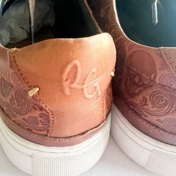 Robert Graham Skull Embossed Brown Leather Sneaker - Picture 11 of 16